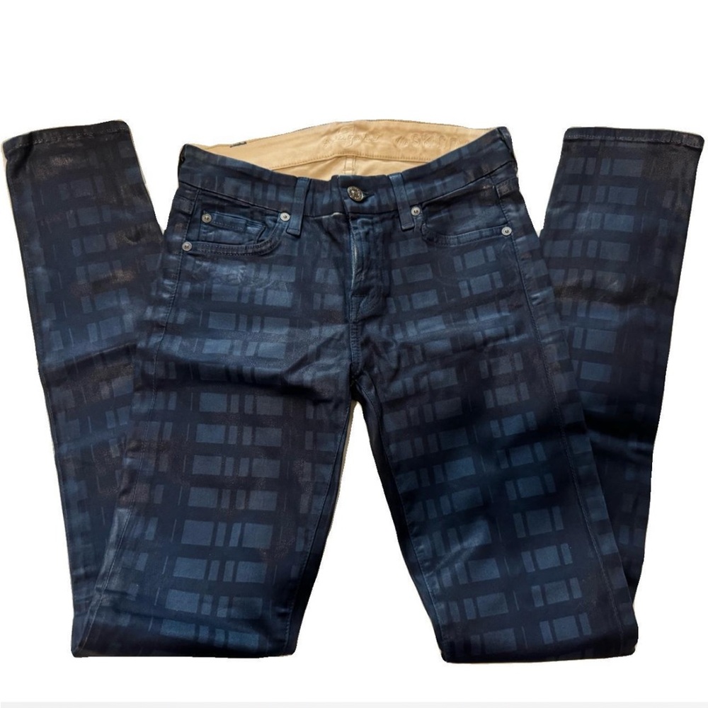 7 For All Mankind Blue Patterned Coated Pants
